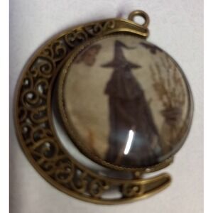Halloween Witchcraft  2 Sided Moon‎ Fidget Pendant -Witch/Spellbook